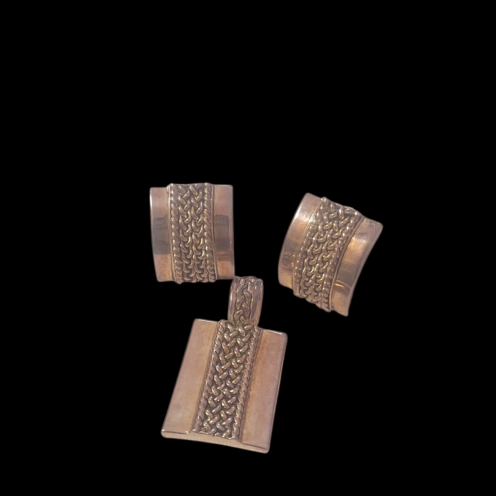 Vintage Foxtail 1" Clip-on Earrings And Pendant 1.75" Set Stamped Best - Picture 2 of 6